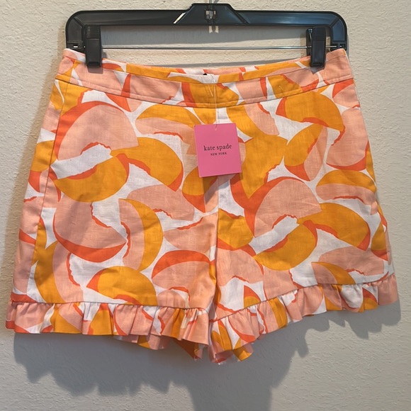 NWT Kate Spade Peaches Print Linen Blend High Rise Preppy Dressy Ruffle Shorts - Picture 5 of 7